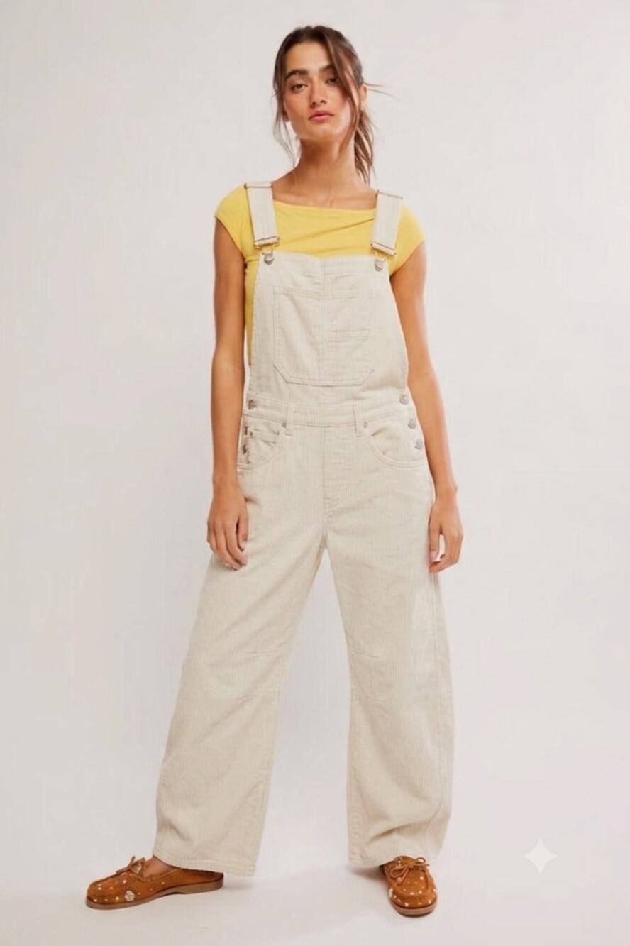 Altar'd State Corduroy Overalls XS Cream Wide Leg Cottagecore Jumpsuit Farmhouse